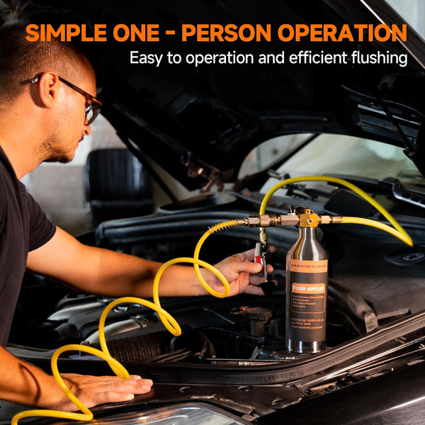 FOUR UNCLES AC Flush Kit - Air Conditioner System Cleaning Tool Set with Stainless Steel Canister and Nylon Hose & Flushing Spray Gun for R134A