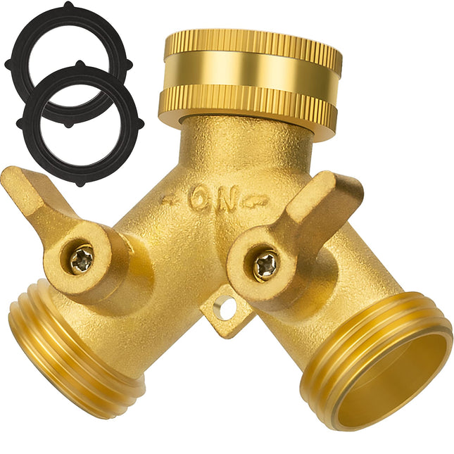AUTOMAN Hose Splitter 2 Way, Garden Hose Splitter, 100% Rustproof Brass Water Hose Splitter with Adjustable Flow Valves,