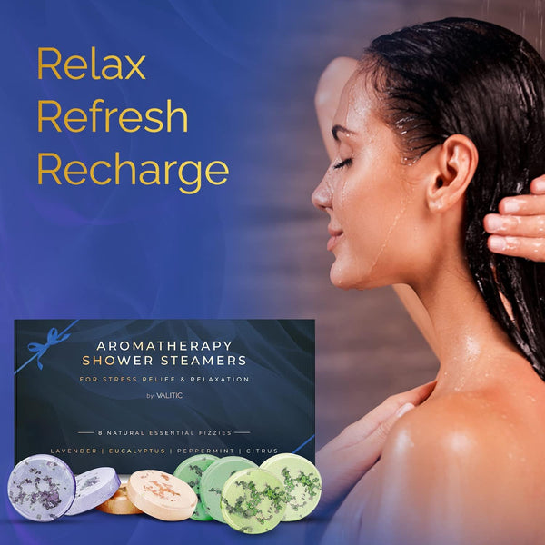 Valitic Aromatherapy Shower Steamers for Stress Relief and Relaxation - Gifts for Women Mom Birthday 8 Natural Essential Fizzies Shower Bombs - 4