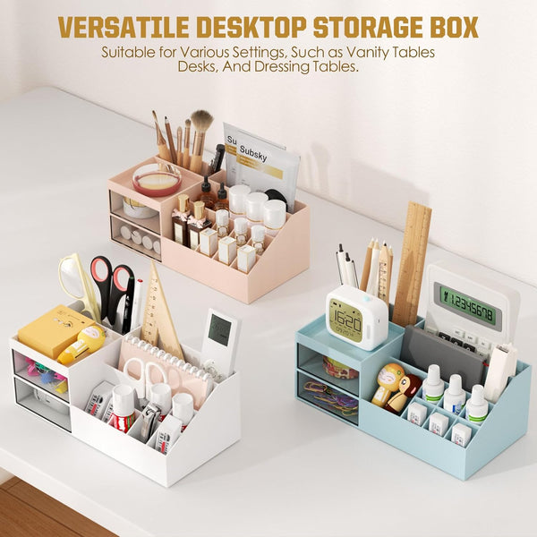 Subsky Makeup Organizer with Drawers, Easy Storage for Beauty Products Brushes, Multifunction Plastic Desk Organizer, Cosmetics Organizer for