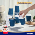 JOLLY CHEF 100 Pack Disposable Coffee Cups, 12oz To Go Paper Coffee Cups with Lids and Stirrers for Hot Beverage 12oz-100 Pack