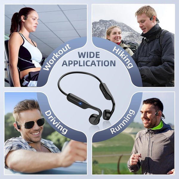 Bone Conduction Headphones Wireless Headphones Bluetooth 5.3 Open Ear Headphones 10H Playtime Sports Earphones with Mic, IPX6 Waterproof Headset