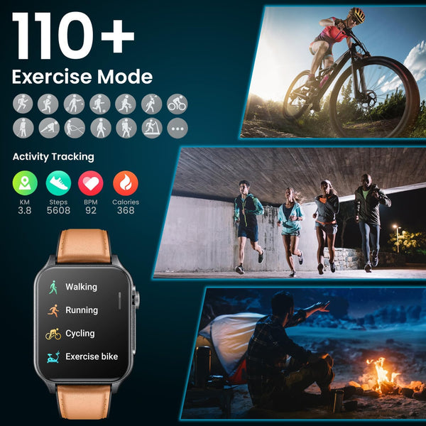 Smart Watch for Men Fitness Tracker: 1.96" Military Smartwatches with Bluetooth Call Three Lights Flashlight Watch Compatible Android Ios Phone