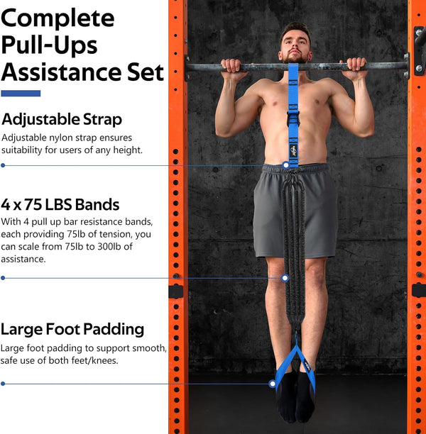 Pull up Assistance Bands, Heavy Duty Assisted Pull up Bands for Pull up Assist, Adjustable Weight/Size with Fabric Feet Mats, Upgrade Pull up