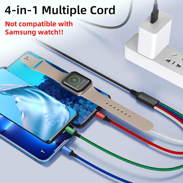 Travel 4 in 1 Iwatch & Iphone Charger,Multi Charging Cable for Apple Watch Charger USB C Micro Nylon Compatible with Iwatch