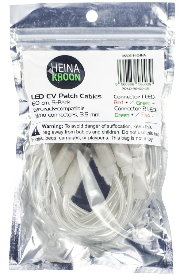LED CV Patch Cables Eurorack Modular Test Leads, 5-Pack (23.6"), Transparent
