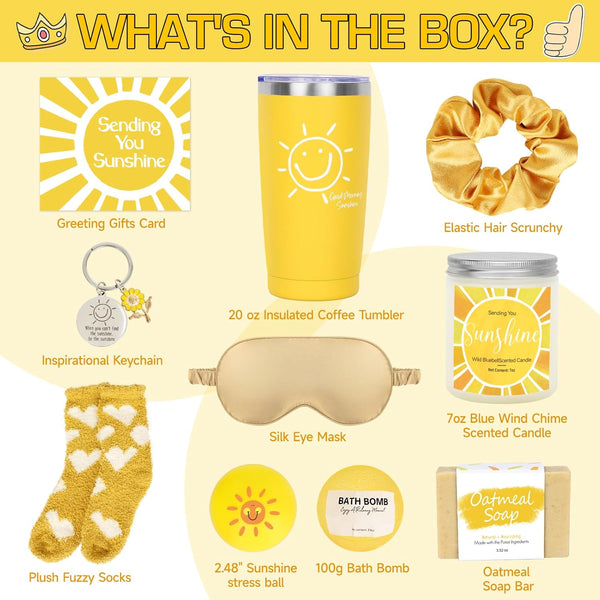 BRIGHTEN up HER DAY! Unique 10Pcs Birthday Gift Baskets for Women - Sister & Friendship Cheer up Box with Get Well Soon & Sunshine Gifts!