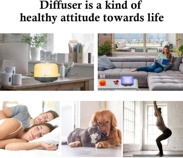 Diffuserlove Essential Oil Diffuser 500ML Aromatherapy Diffuser Mist Humidifiers 7 Color LED Lights Diffusers for Home Office Bedroom (Size:6.7" L