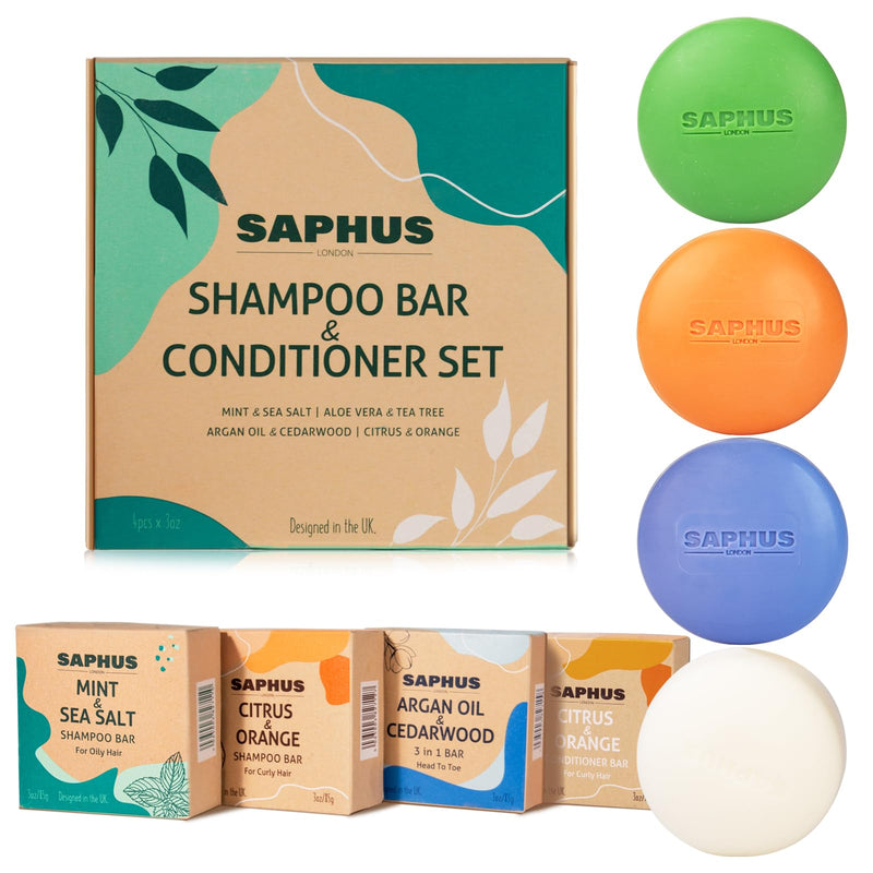 Shampoo Bars and Conditioner Bar for Hair Gift Set 4 Pack, Soap Free Solid Shampoo and Conditioner with Natural Ingredients | Zero Waste, Sulfate