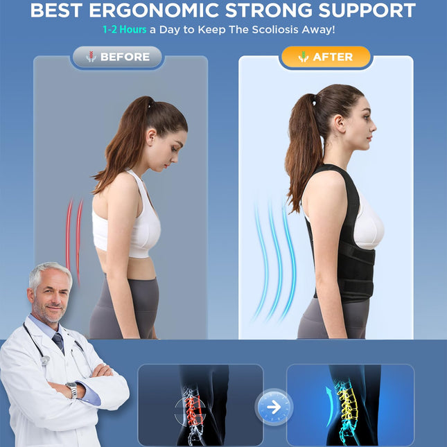 Back Brace Posture Corrector for Women and Men,Adjustable Full Back Brace and Shoulder Straightener,For Back Pain Relief