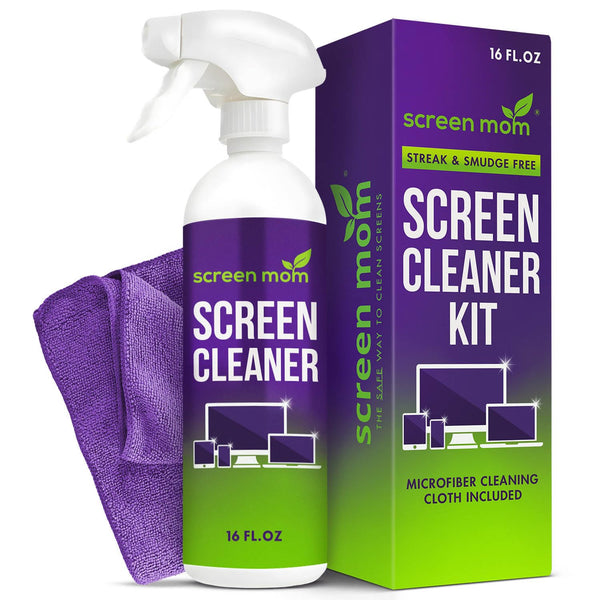 Screen Mom Screen Cleaner Spray and Microfiber Cloth 16Oz Screen Cleaner Spray and Wipe for TV, Laptop, Computer, Phone, Ipad, Car Screen Cleaning
