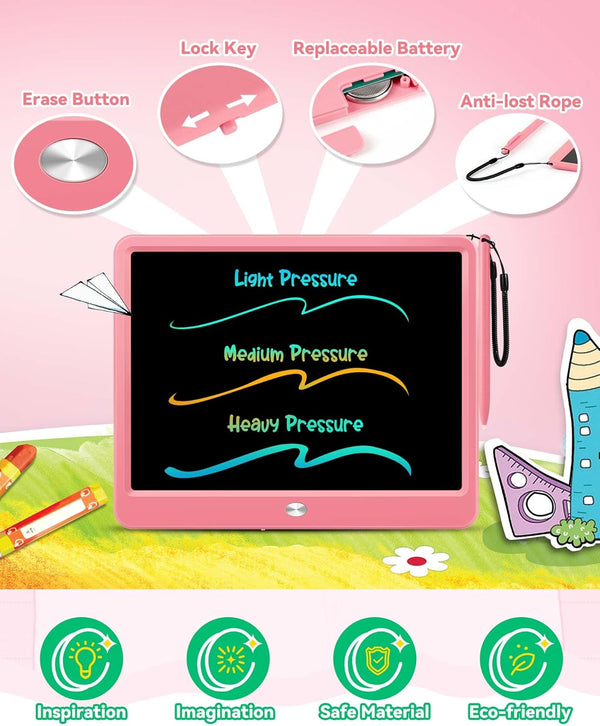 KOKODI 12 Inch LCD Writing Tablet with Anti-Lost Stylus, Erasable Doodle Board Colorful Toddler Drawing Pad, Car Travel School Games Toys for 3 4