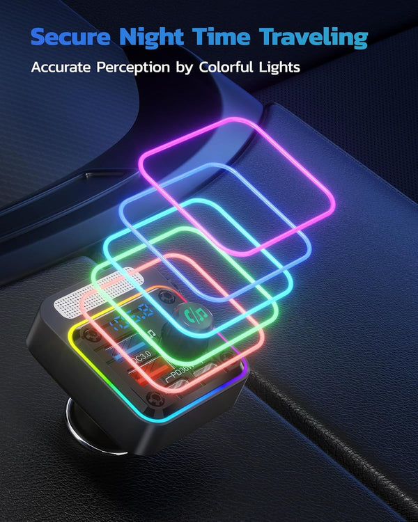 Nulaxy 54W Bluetooth 5.3 Car Adapter with 4 Charging Ports [PD 36W & QC3.0 18W], Wireless Radio FM Transmitter with Deep Bass Player & 5 Colors