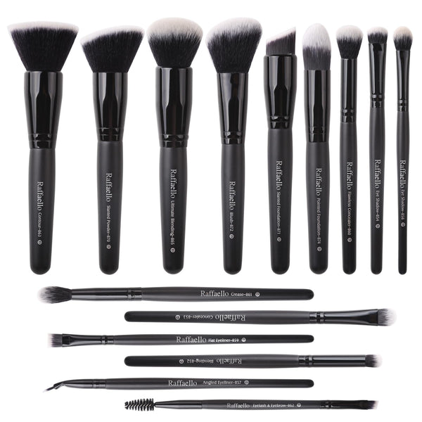 Raffaello Makeup Brushes 15Pcs Makeup Brush Set Premium Synthetic Powder Foundation Contour Blush Concealer Eye Shadow Blending Liner Make up