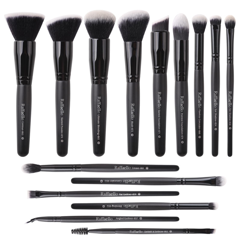 Raffaello Makeup Brushes 15Pcs Makeup Brush Set Premium Synthetic Powder Foundation Contour Blush Concealer Eye Shadow Blending Liner Make up