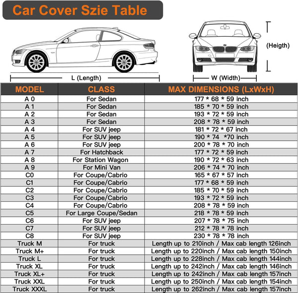 Kayme 6 Layers Car Cover Waterproof All Weather for Automobiles, Outdoor Full Cover Rain Sun UV Protection with Zipper Cotton, Size A2 3XL
