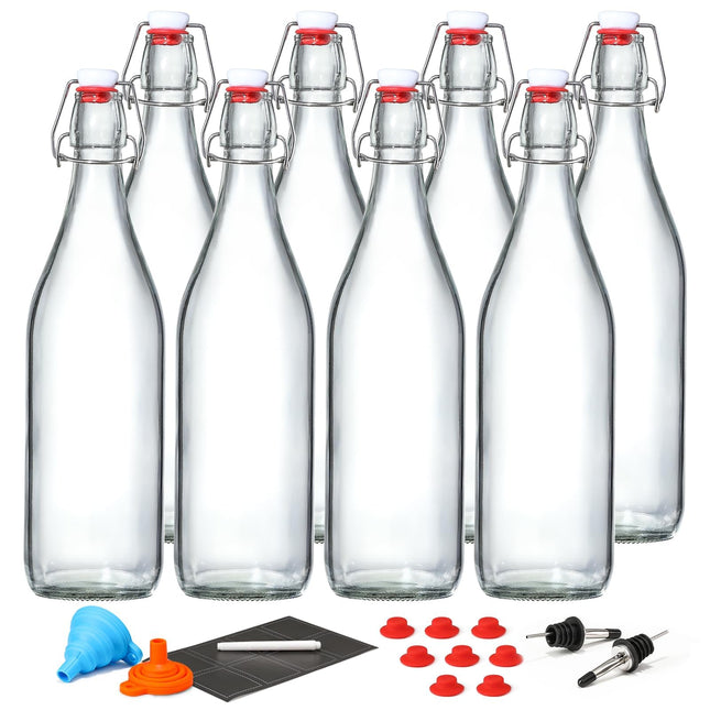 8 Pack [1 Liter / 33 Fl. Oz.] Swing Top Glass Bottles W/ Airtight Stopper Lids â Flip Top Brewing Bottle for Fermentat