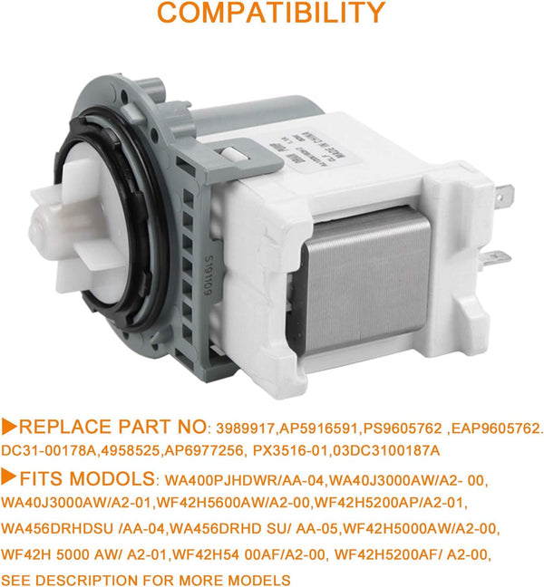 DC31-00178A DC31-00187A PX3516-01 Washer Drain Pump for SAMSUNG Washing Machine-Replaces DC31-00178D B35-3A |5 Year Warranty-By TOMOON