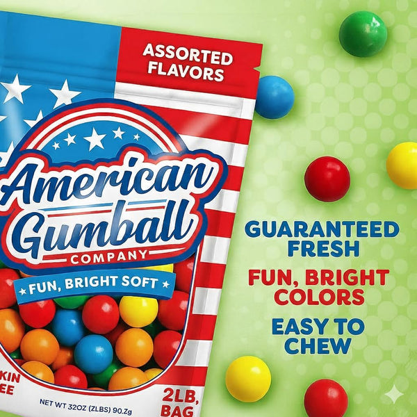 American Gumball Company Refill Gumballs 2 Pound Bag - .62 Inch Small Gumballs for 1/2" Gumball Machine, Assorted Flavors