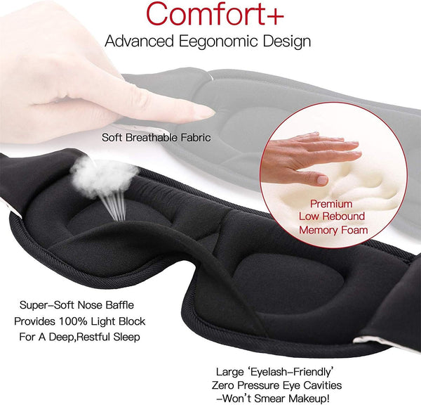 LEEKEN 3D Sleeping Eye Mask - 100% Lights Blockout Sleep Mask for Men Women, Cool Sports Fabric Eye Cover for Travel/Nap/Night