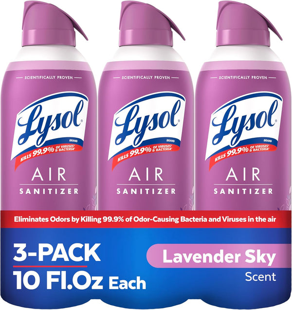 Lysol Air Sanitizer Spray, for Air Sanitization and Odor Elimination, Lavender Sky Scent, 10 Fl. Oz (Pack of 3)