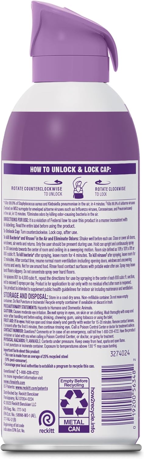 Lysol Air Sanitizer Spray, for Air Sanitization and Odor Elimination, Lavender Sky Scent, 10 Fl. Oz (Pack of 3)