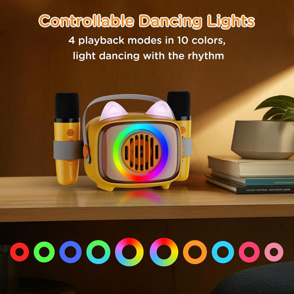 Mini Karaoke Machine for Kids, Portable Bluetooth Speaker with 2 Wireless Microphones, Toys Gift for Girls and Boys Birthday Party Gifts for