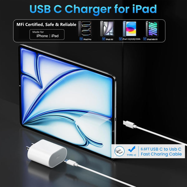 USB C Fast Charger for Apple Ipad Pro 13/12.9/11 Inch, Ipad 11Th/10Th Generation, Ipad Air 11/13 Inch/5Th/4Th, Ipad Mini 6Th/7Th, Ipad Charger