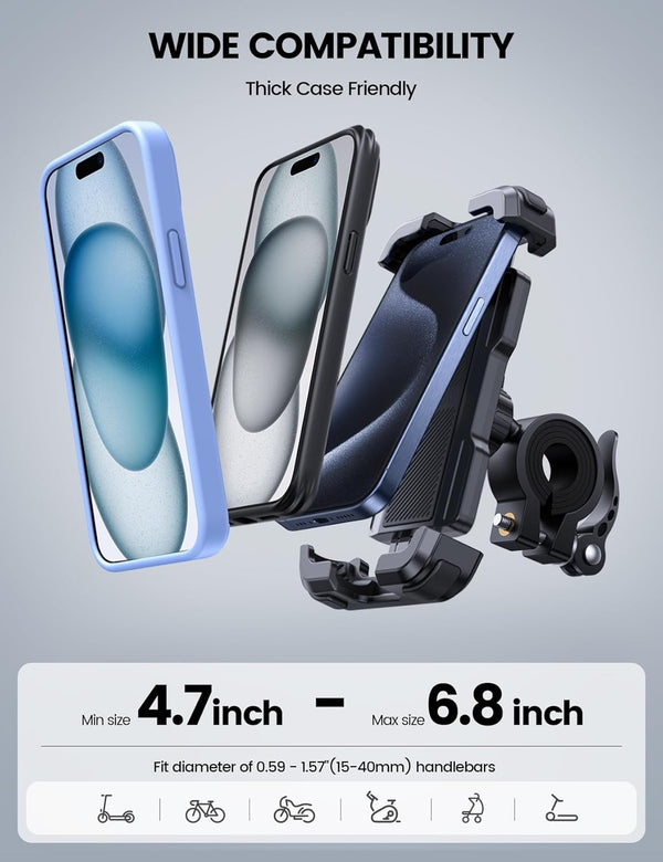 Lamicall Bike Phone Mount Holder - Motorcycle Phone Mount, Adjustable Cell Phone Holder, Bicycle Scooter Handlebar Cradle Clip for Iphone 16 Pro