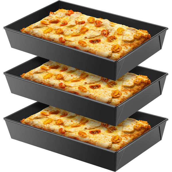 3 Pcs Detroit Style Pizza Pan 10 X 14 X 2.36 Inch Hard Rectangular Deep Pizza Pans Non Stick Sicilian Style Pizza Pan Dish Pre Seasoned Bakeware