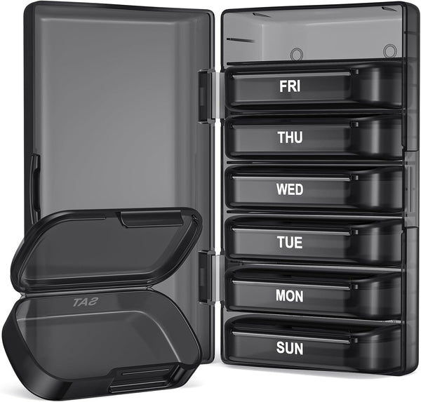 PULIV Pill Organizer with Large Capacity, Dual Protection Pill Box 7 Day, Arthritis Friendly Pill Case Easy to Open, Weekly Medicine Organizer for