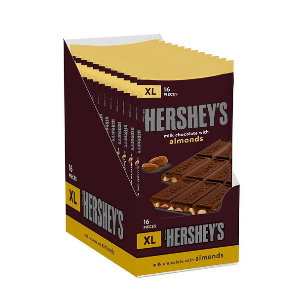 HERSHEY'S Milk Chocolate with Almonds XL, Candy Bars, 4.25 Oz (12 Count, 16 Pieces)