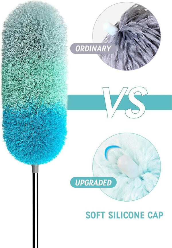 BOOMJOY Microfiber Feather Duster with 100 inches Extension Pole, Dusters for Cleaning High Ceiling, Fan, Blinds, Furniture Green