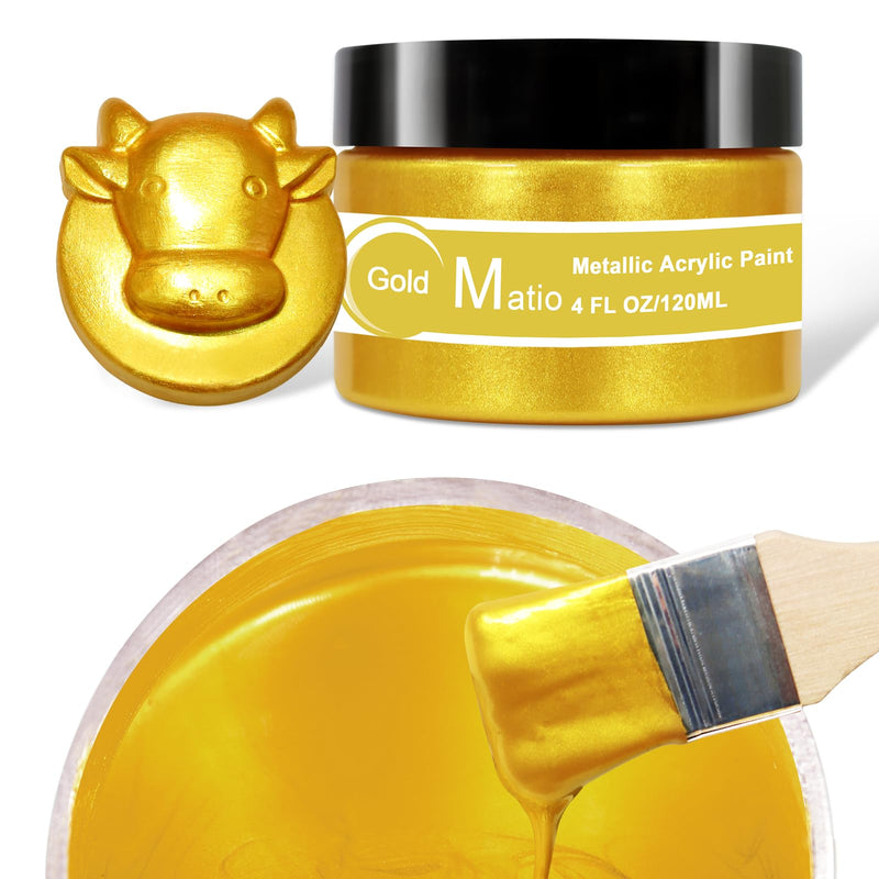 Matio Acrylic Paint Metallic Gold, 120ML Pearlescent Effect Gold Paint, Non Toxic Non Fading Gold Leaf Paint for Art Painting, Handcrafts, Canvas,