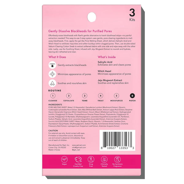 Rael Blackhead Remover, Miracle Patch Melting Pack, Nose Strips for Blackheads, Pore Cleansing and Soothing Sheets, 3 Step Kit, Sebum Removing