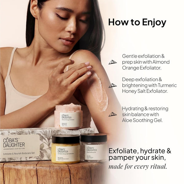 COBA'S DAUGHTER 3-Piece Body Care Gift Set | Women'S Gift Set| Honey Turmeric Scrubs & Almond Orange Scrubs | Soothing Aloe Vera Gel| Shower