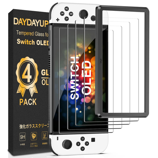 [4 Pack] Daydayup Tempered Glass Screen Protector Compatible with Nintendo Switch OLED Model 2021 - with [Alignment Fram