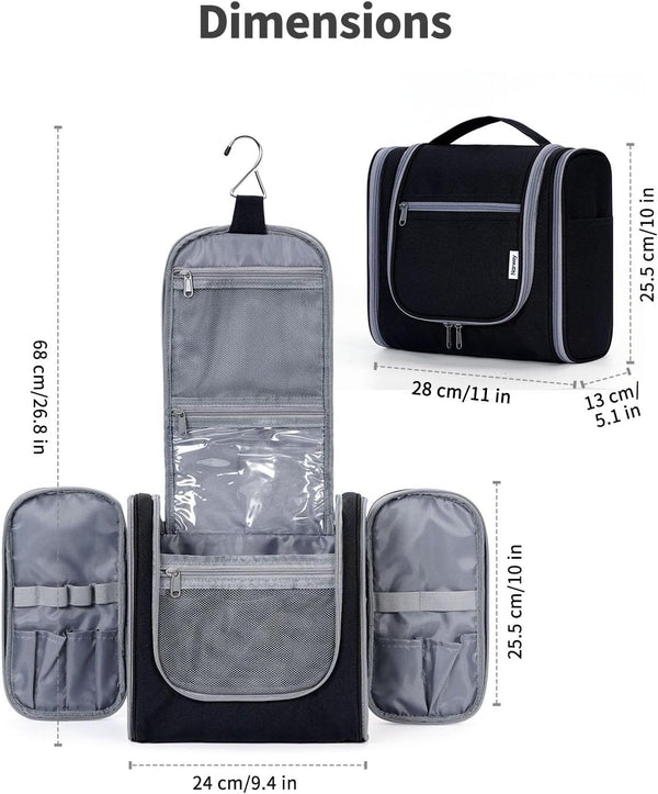 Hanging Toiletry Bag for Women Travel Makeup Bag Organizer Toiletries Bag for Cosmetics Essentials Accessories (Large, Black)