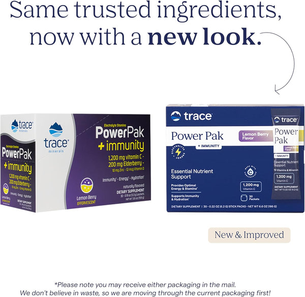 Trace Minerals Powerpak plus Immunity - Hydration Support Supplement - Vitamin & Mineral Powder with Elderberry - Powder Packet to Aid Immunity &