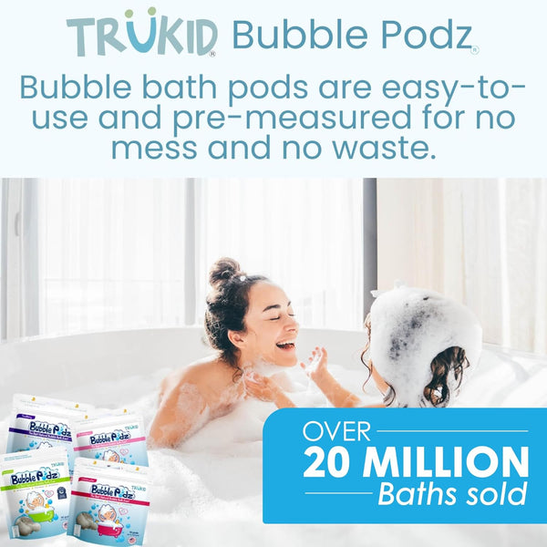 Trukid Bubble Podz Bubble Bath for Kids, Toddlers, & Babies, Tear Free Gentle & Refreshing Bath Bomb for Sensitive Skin with Natural Moisturizers,