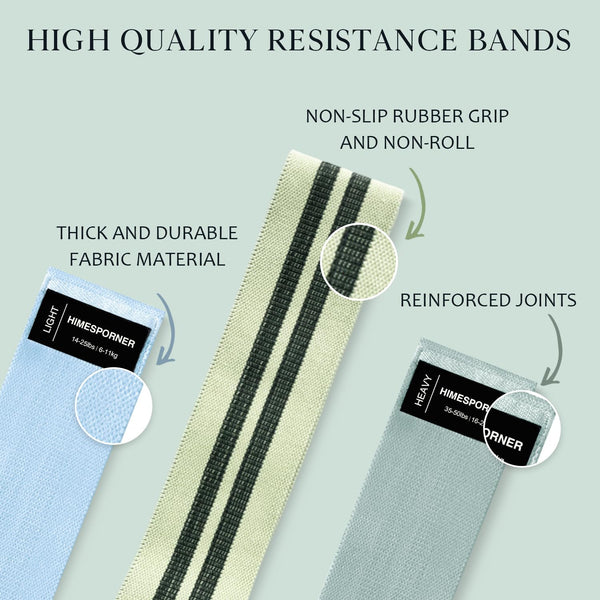 Wide Fabric Resistance Bands for Working Out, 3 Level Non-Slip Exercise Booty Bands for Women & Men Leg and Glutes with Hair Ties and Tape Measure