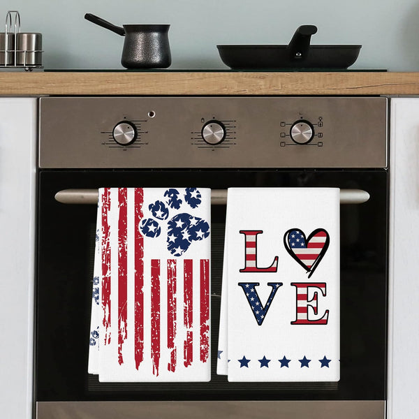 GPGHE 4Th of July Kitchen Towel 18X26 Inch American Flag Home Love Dog Paw Hand Towels Independence Day Memorial Day Home Kitchen Party