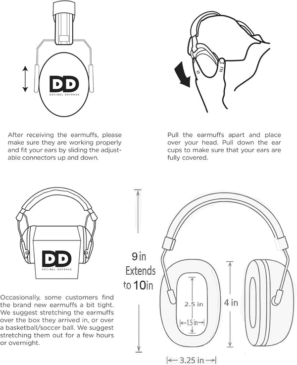 Professional Safety Ear Muffs by Decibel Defense - 37Db NRR - the HIGHEST Rated & MOST COMFORTABLE Ear Protection for Shooting & Industrial Use -
