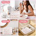 3Pcs Cotton Quilted Makeup Bag for Women Girls Large Small Travel Floral Cosmetic Bags Set Cute Coquette Pink Makeup Pouch for Purse Aesthetic