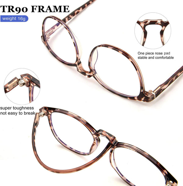 Blue Light Blocking Glasses Women/Men,Retro round anti Eyestrain Computer Gaming Glasses(Leopard+Crystal)