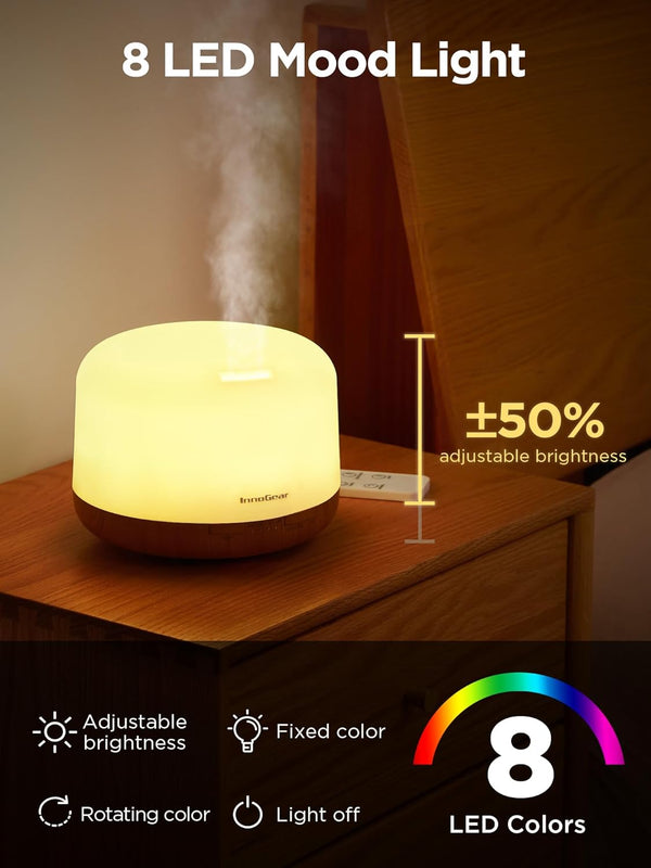 Innogear 500Ml Essential Oil Diffuser with Remote Control, Premium Ultrasonic Aromatherapy Diffusers Scent Humidifier Vaporizer Auto-Off Timer for