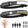 LED Headlamp Rechargeable 2PCS - 230Â° COB Super Bright Head Lights for Forehead, Hard Hat Light for Adults, USB C Headband Flashlight for Work,