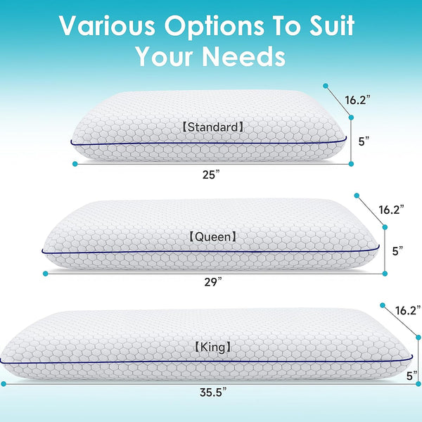 Memory Foam Pillows for Side, Back and Stomach Sleepers, Bed Pillow with Washable Cover and Breathable Mesh, Bed Pillow for Sleeping King Size (Grey)