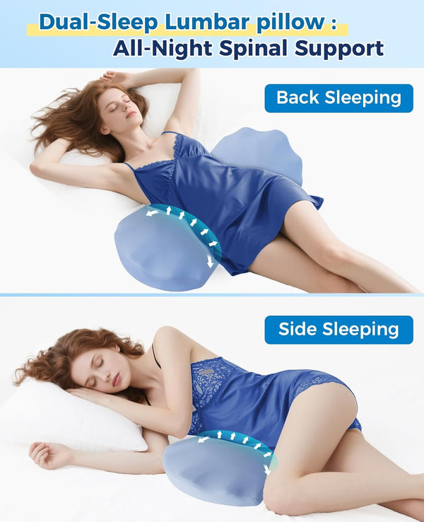 Lower Back Pain Relief Pillow for Sleeping Memory Foam Lumbar Support Pillow for Side Back Sleepers - Ergonomic Waist Pillow - Back Pain Relief