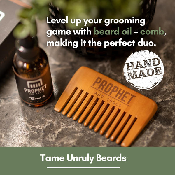 Premium Unscented Beard Oil & Comb Set - Thickens and Softens Beard, Relieves Itch & Dry Skin, 100% Natural, Fast-Absorbing Formula - Perfect for